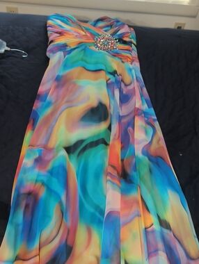 Strapless Multi-Color Swirl Chiffon Evening Dress